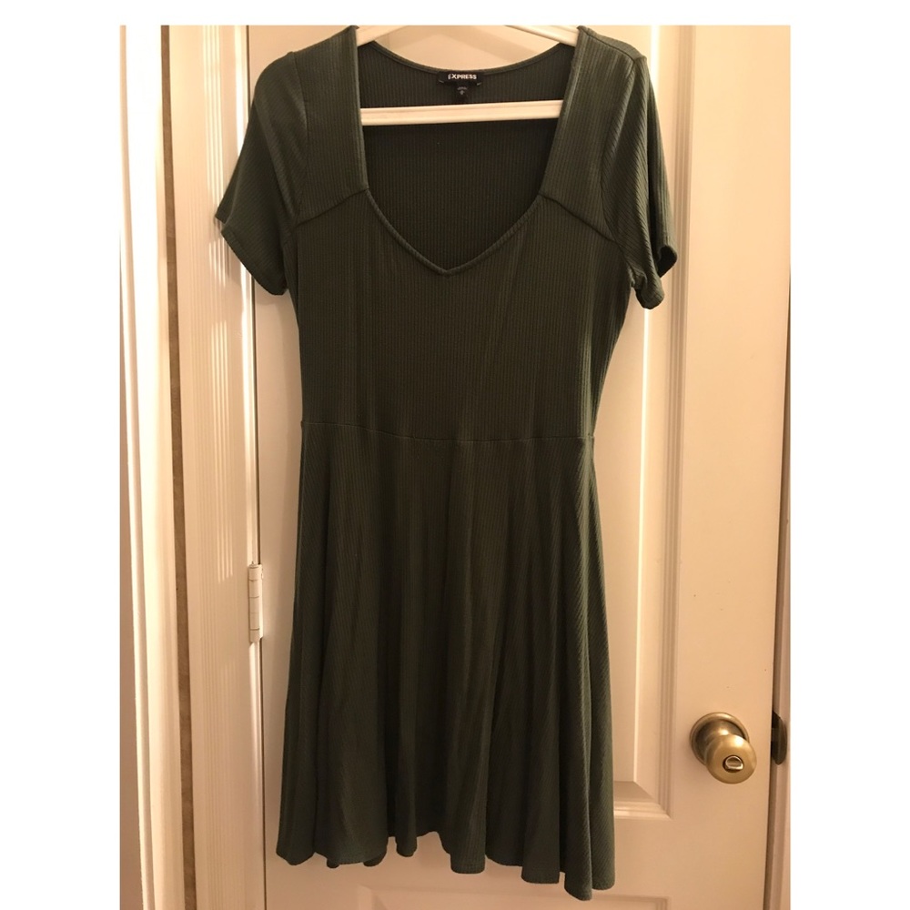 Express Green Stretch Cotton Skater Dress. Sz M.